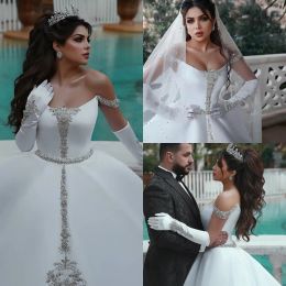 2024 Vintage Ballgown Wedding Dresses Bridal Gown Satin Crystals Beaded Straps Sweep Train Ruffles Custom Made Plus Size