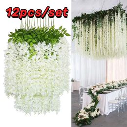 12pcs Artificial Wisteria Flowers String Hanging Garland Outdoor Wedding Garden Arch Decoration Home Party Decor Fake Flower 240417