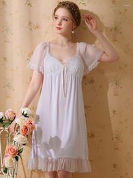 Women's Sleepwear Women Sexy Nightdress Vintage Princess Short Sleeve Sweet Girls Backless Pyjamas Modal Mesh Fairy Victorian Nightgowns