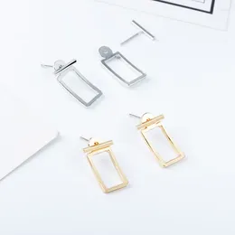 Stud Earrings Hollow Rectangle Silver Plated Golden Metallic Stick Geometric For Women