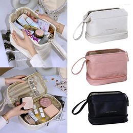 Cosmetic Bags Large Capacity Makeup Bag Portable Double Layer PU Leather Pouch Toiletry Women