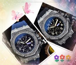 Mens Classic 6 Stiches Design Watches Stopwatch Japan Quartz Movement Clock Black Green Rubber Strap Luxury Diamonds Ring Super Wristwatches Birthday Gifts