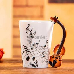 Mugs 1pc 240ml Music Ceramic Mug Guitar Violin Style Cute Coffee Cups with Handle Novelty Gifts for Music Lover Birthday Present Kids 240417