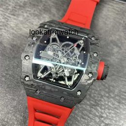 Luxury Men/Women Watch mechanical Top Case Skeleton Fibre Red Rubber New strap self-winding Glide smooth seco 8X07