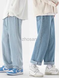 Men's Jeans New Korean Fashion Mens Casual Ankle-Length Classic Man Straight Denim Wide-leg Pants Light Blue Grey Black 3XL d240417