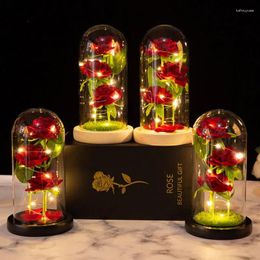 Decorative Flowers 1 Pcs LED Galaxy Three Rose Artificial Wedding Decorations Creative Valentine's Day Mother's Gift Battery Powered