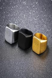 Classic 316L Stainless Steel BlackGoldSilver Square Ring New Brand Men Width Polished Finger Rings Alloy Punk Jewellery Gift Size 7928114