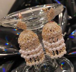 Dangle Earrings Exaggerated Golden Birdcage Pearl Women Retro Luxury Lantern Zircon Tassel Wind Chimes Bell Gorgeous Banquet9887419