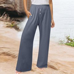 Women's Pants Petite For Women Work Casual Linen Female Comfy Flowy Wide Leg Summer Baggy High Fancy Bottom Clothes