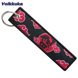 IYPC Keychains Lanyards 1Pc 2Pcs 3Pcs Set Sale Double Sided Embroidery Akatsuki Red Cloud Weave Tag KeyChain Motorcycle Key Accessories Wholesale d240417