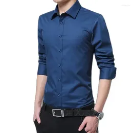 Men's Dress Shirts White Long Sleeve Single Breasted Square Neck Formal Cotton Shirt Men Fashion Slim Camisa Chemise