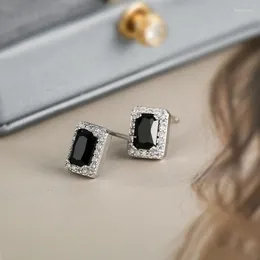 Stud Earrings 925 Sterling Silver Black Square Clear Elegant Geometric For Women Girl Gift Jewellery Drop Wholesale