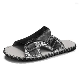 Slippers Abnkarwin Brand Summer Men Slides Leather Slip On Sandals Fashion Casual Flat Shoes Man Handmade Big Size 47 48