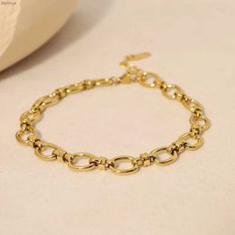 Bangle WILD FREE New In Punk Chunky Chains Stainless Steel Bracelet for Women Gold Plated Waterproof Statement JewelryL240417
