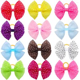 Dog Apparel 40PCS Lace Dogs Hair Bows With Dotted Rubber Bands Colourful Grooming Bowknot For Puppy Pet Products Items