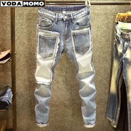 men denim jeans straight worn hole jeans Europe and America classic old pants pantalones hombre y2k streetwear cargo pants 240417