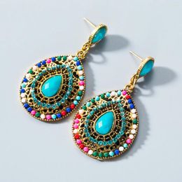 Dangle Earrings Boho Female Amber Turquoise Fashion Luxurious Two Color Geometry Exaggerated Asymmetry Vintage Jewellery