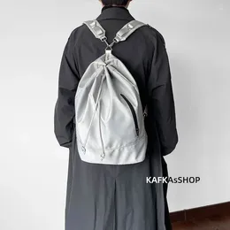 Backpack Korean Simple Bucket Bag Waterproof Nylon High Capacity SchoolBags Men Sports Drawstring Travel Crossbody Shoulder