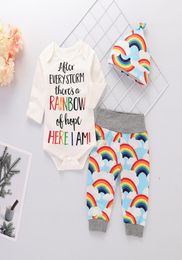 Newborn Baby Romper Set Infant Girls boys Long Sleeve Romper Kids Casual Clothing Set Rainbow Pants With cap hat7093757