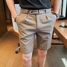 Men's Shorts Fashion Summer Knee Length With Belt Men Clothing Business Formal Wear Slim Fit Casual Solid Color Short Homme 4 Colors