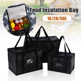 Storage Bags Black Waterproof Cooler Bag Picnic Insulated Lunch Box Foldable Ice Pack Thermal Food Drink Carrier Pizza Delivery Takeaway