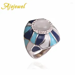 Cluster Rings Size 8-9 Large Opal Womens Jewellery Blue Enamel Cocktail Ring With Big Stone Bague Bijoux