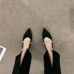 Ladies Summer Footwear Pointed Toe Flat Flats Shoes for Women 2023 Pearl Black Lastest Beau Today Social Free Shipping A E Shoe