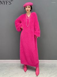 Casual Dresses NYFS 2024 Winter Korean Woman Vestidos Robe Elbise Loose Plus Size V-neck Mink Velvet Knitting Sweater Dress