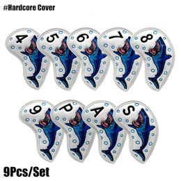 Golf Iron Club Head Covers Headcovers Set-Pu Leather Golf Club Protective Case-Shark Embroidery Fits Golf Iron Clubswhite/Blue 240415 563