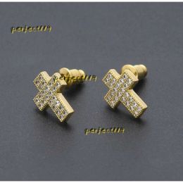 Stud Stud Mens Hip Hop Stud Earrings Jewellery High Quality Fashion Gold Silver Zircon Cross Earring For Men 2024 Designer Earrings Jewel