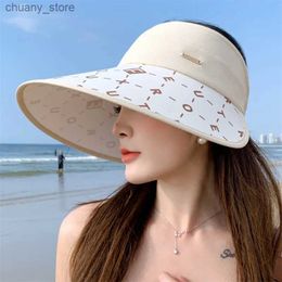Visors Womens Summer New Sun Hat Anti-UV Outdoors Hiking Face-covering Large Brim Empty Top Hat Sunscreen Hat Sun Hat Y240417