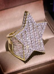 Big Bling Zircon Stone Gold Hip Hop Star Pentagram Ring for Women Man Fashion Jewellery 2020 New Wedding Engagement Ring12535115