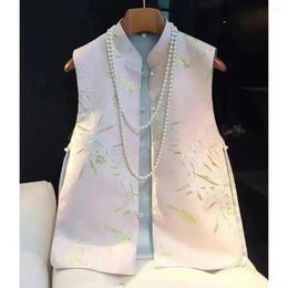 Women's Vests Loose Vest Coat Chinese Retro Jacquard Brocade Design Sense Cheongsam Sleeveless Suit Jacket Spring And Autumn