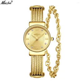 Wristwatches Ladies Quartz Watches Gold Open Bracelet Small Wrist Women Watch Fashion Elegant W/ Diamonds Clock