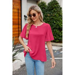 Summer New 2024 Women's Wear gelo seda Zou Fashion Dobring Flare Sleeves Round Neck Top Top