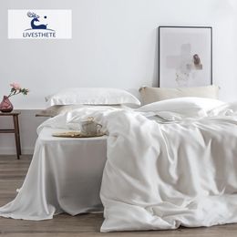 Liv-Esthete Top Grade 100% Silk White Bedding Set For Skin Care Bed Set Duvet Cover Pillowcase Queen King For Great Sleep 240403