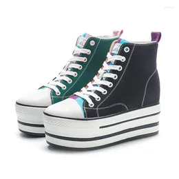 Casual Shoes Canvas Lace Up High Top Fashion Breathable Thick Bottom Women's Platform Round Toe