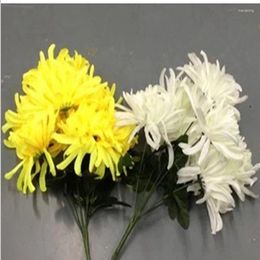 Decorative Flowers White Chrysanthemum Artificial Silk Flower Yellow Tomboys Props