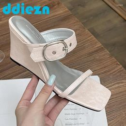 Dress Shoes Sandals Slippers For Buckle Strap Female Fashion Pumps Wedges Ladies High Heels Women 2024 Footwear Slides