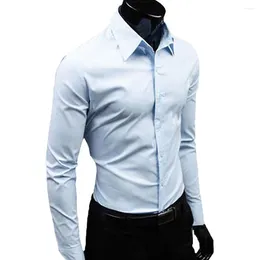 Men's Dress Shirts Men Autumn Long Sleeve Casual Elegant Work Shirt Business Solid Colour Buttons Down Slim Cotton Plus Size