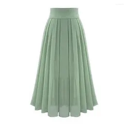 Skirts Solid Colour Skirt Sweet High-waisted Mid-length Elegant Double-layered High Waist Midi For Women Pleated