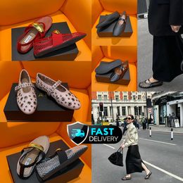 With Box Designer Sandal ballet slipper slider flat dressing shoes dancing Women round toe Rhinestone Boat shoes riveted shoes size 35-40 GAI black