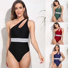 New Single Shoulder Ribbon One Piece Women's Bikini Swimsuit F41719