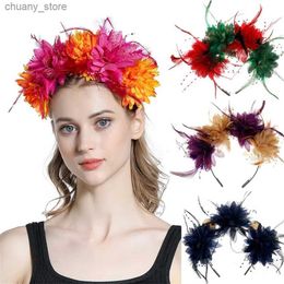 Headbands Halloween bohemia Hairband Female Feather Headband Hair Accessories Headdress Party Hair Head Decoration Crown dance headband Y240417