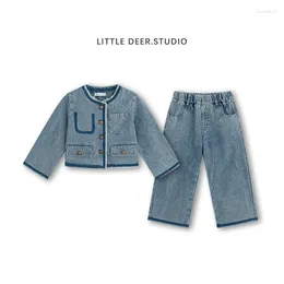 Clothing Sets 2024 Styles Girls 2Pcs Set Denim Coat Long Pants Spring Suits Kids Clothes 3-8 Years