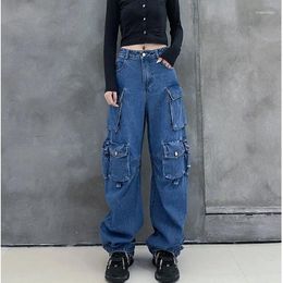 Women's Jeans Y2K Vintage Big Pocket Wide-leg Oversized American High Waist Loose Multi-pocket Straight Pants