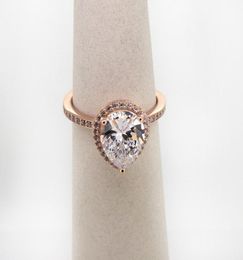 Wholesale-Classic for Shiny Teardrop Ring 925 Sterling Silver Plated Rose Gold Set CZ Diamond Lady High Quality Ring with Original B4685148
