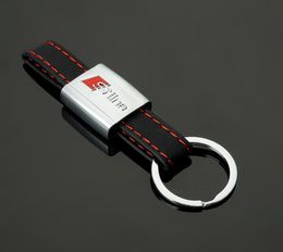 SLine Keychain Emblem Badge Sticker Black Red Line Leather for Audi 3 A4 A5 A6 A8 TT RS Q5 Q7 S Keyring Keyfob2793608