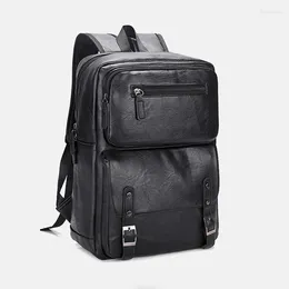 Backpack 2024 Brand Leather Men Backpacks Fashion Student Boy Luxury Vintage Computer Laptop Bag 14 Inch