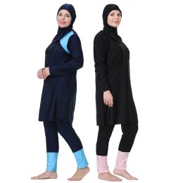 Swimwear Women Swimming Suit 3XL8XL Patchwork Muslim Cover Up Tankinis 3pcs Hijab Long Sleeves Sport Swimwear Islamic Burkinis Wear